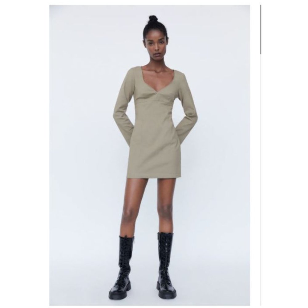 Zara Neckline Midi Dress in Neutral Brown – Size S